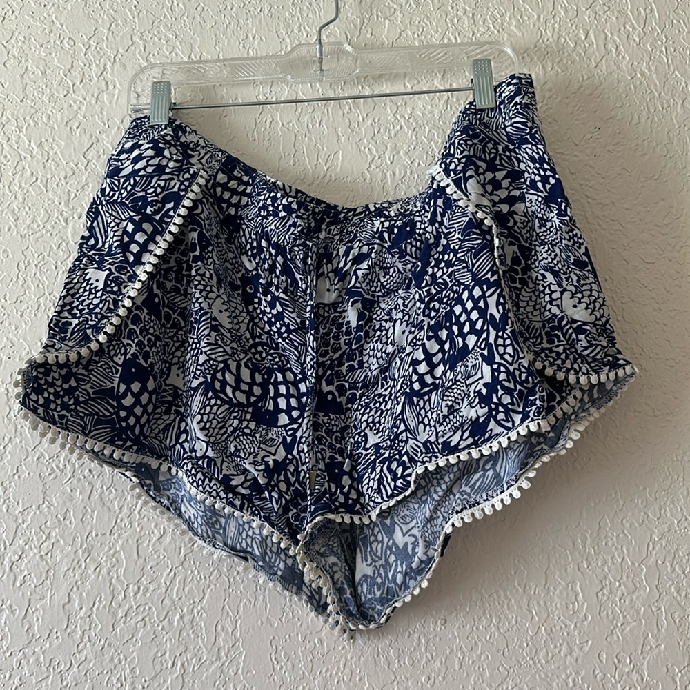 Lilly Pulitzer for Target Navy and White Printed Pom-Pom Trim Shorts